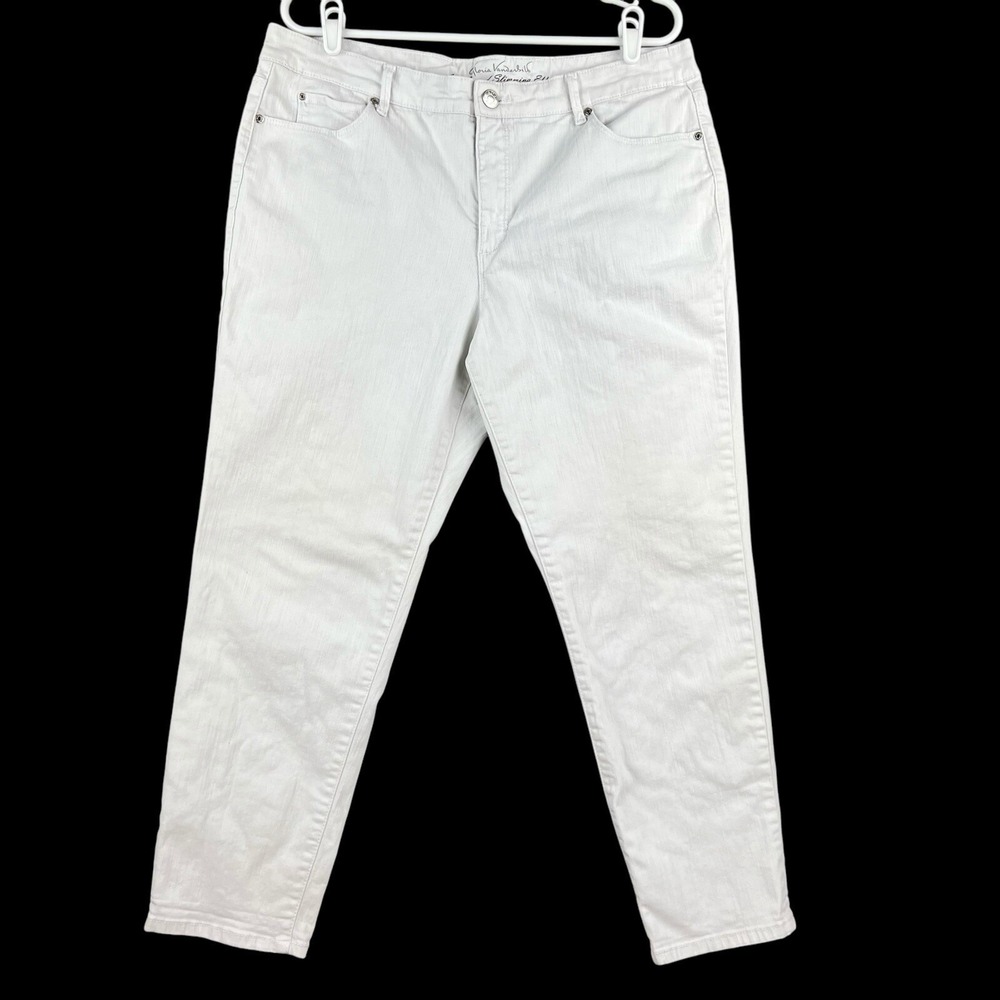 Gloria Vanderbilt Women's White Crop Jeans Size 16 Embellished Stretch Mid Rise